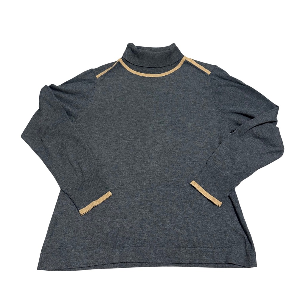 byetcetera Women XL Charcoal Grey‎ Turtleneck Sweater Wool Blend Trim